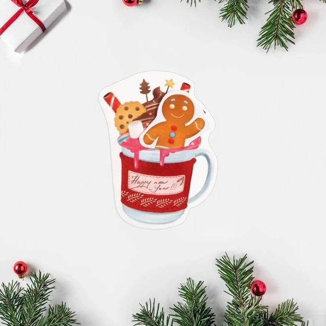 Мини открытка из двух частей «happy new year» кружка